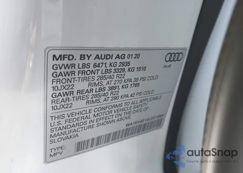 2020 Audi Q8 Premium Plus 55 Tfsi Quattro Tiptronic from USA, damaged, VIN WA1EVAF10LD013884